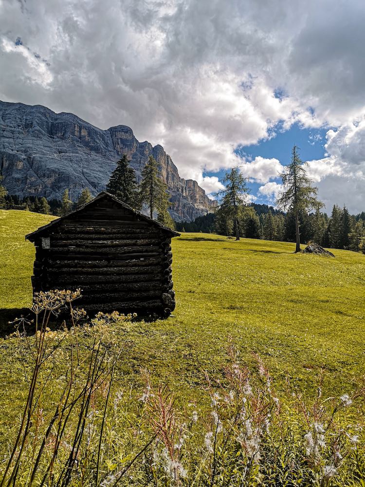 Armentara Wiesen mit Hütte im Südtirol Urlaub mit Hund